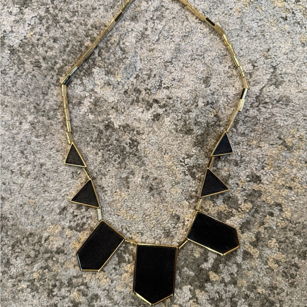 House Of Harlow 1960 Gold Tone Geometric Black Leather Necklace